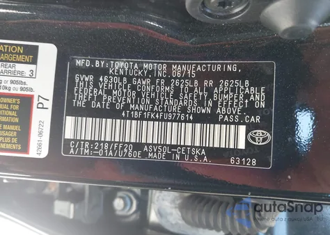 2015 Toyota Camry Se from USA, damaged, VIN 4T1BF1FK4FU977614